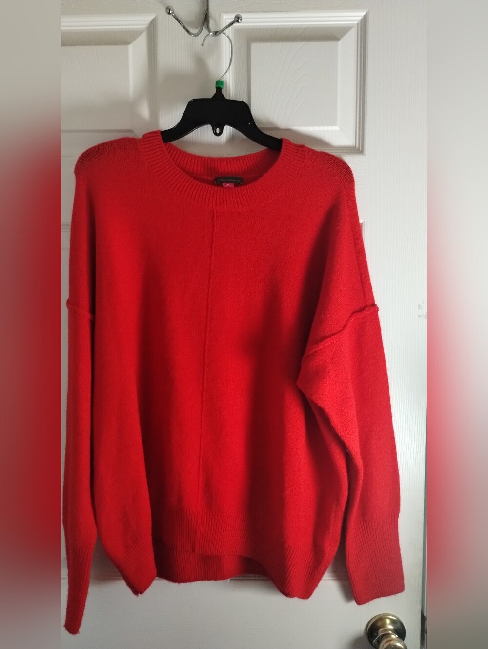 Vince Camuto Red Oversized Crewneck Sweater With Vertical Center Seam